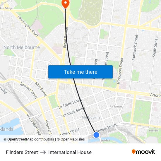 Flinders Street to International House map