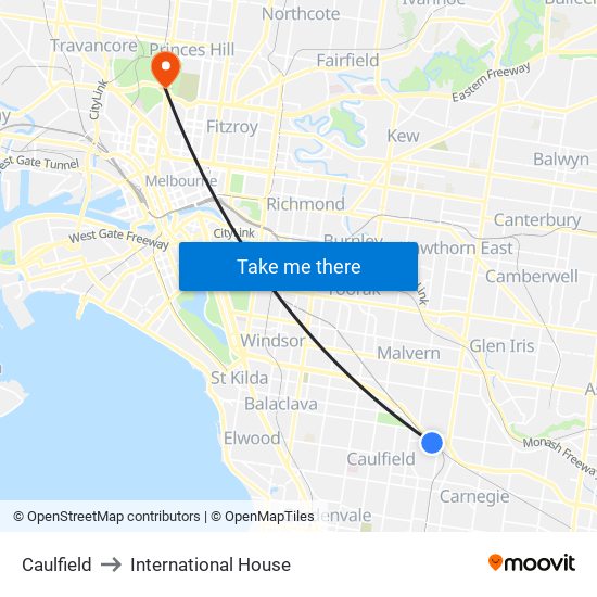 Caulfield to International House map