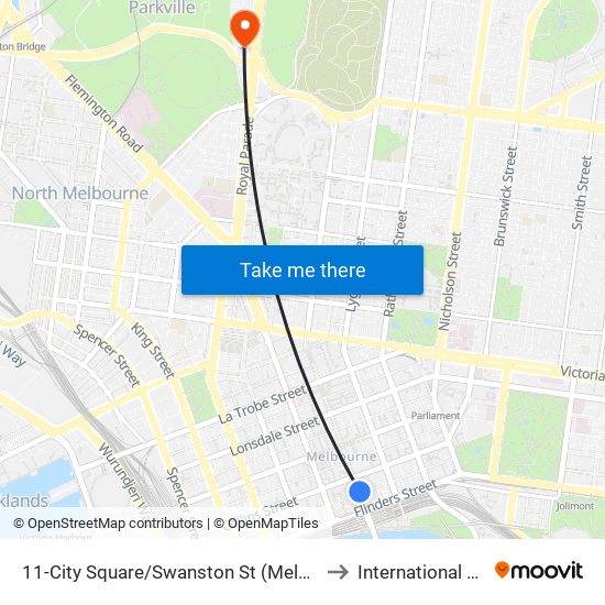 11-City Square/Swanston St (Melbourne City) to International House map