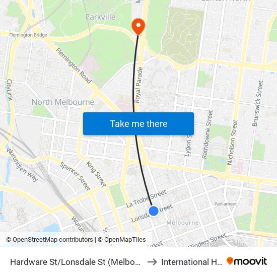 Hardware St/Lonsdale St (Melbourne City) to International House map
