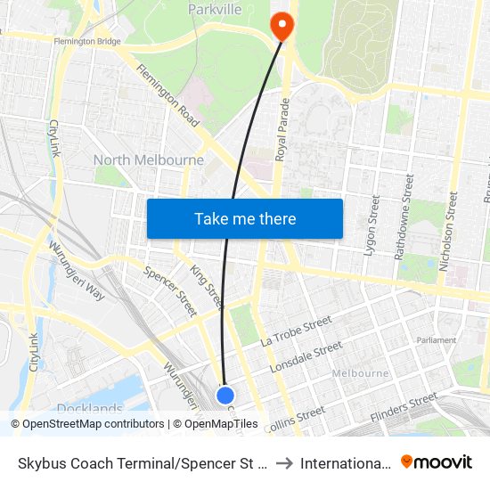 Skybus Coach Terminal/Spencer St (Melbourne City) to International House map