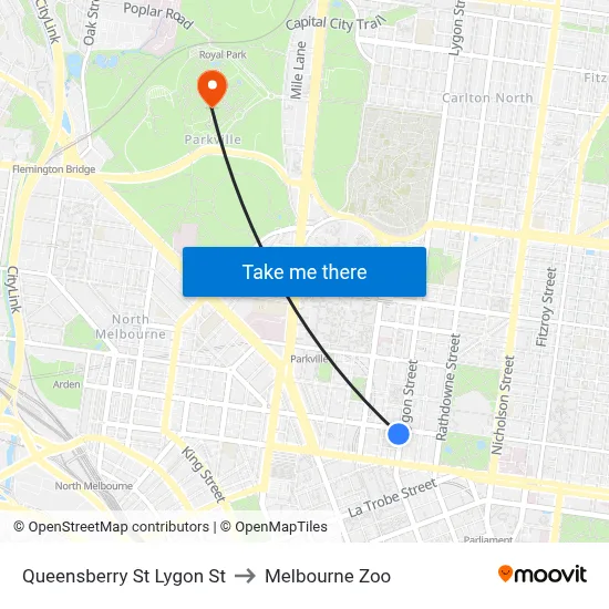 Queensberry St Lygon St to Melbourne Zoo map