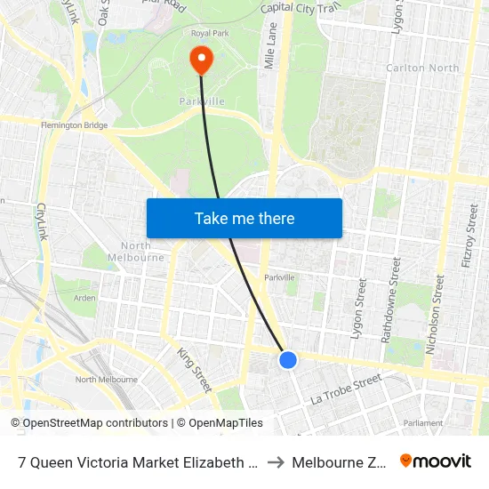 7 Queen Victoria Market Elizabeth St to Melbourne Zoo map