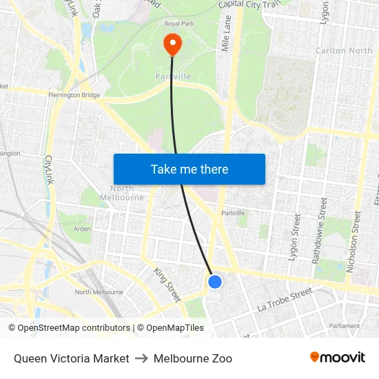 Queen Victoria Market to Melbourne Zoo map