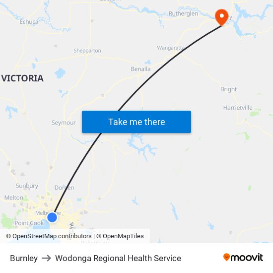 Burnley to Wodonga Regional Health Service map