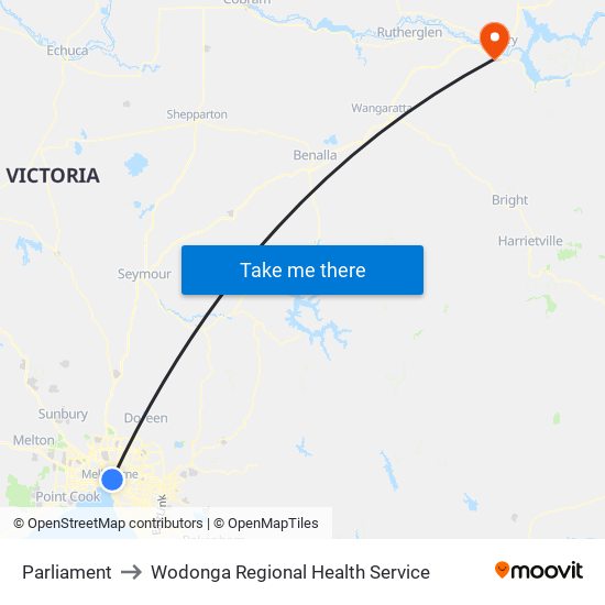 Parliament to Wodonga Regional Health Service map