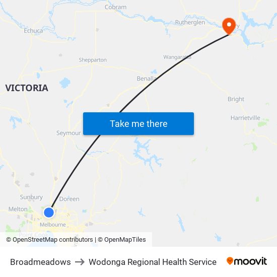 Broadmeadows to Wodonga Regional Health Service map