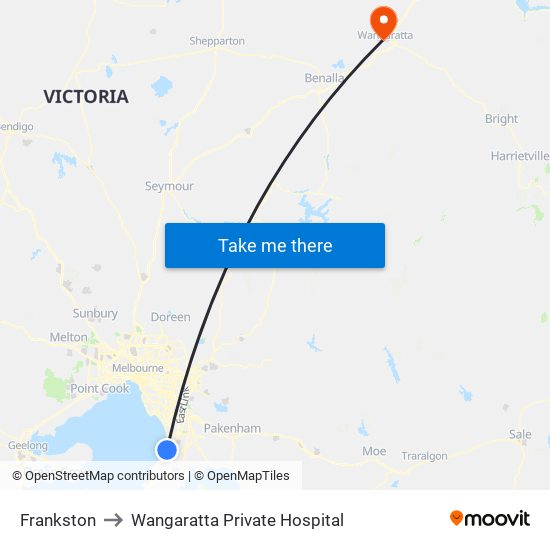 Frankston to Wangaratta Private Hospital map