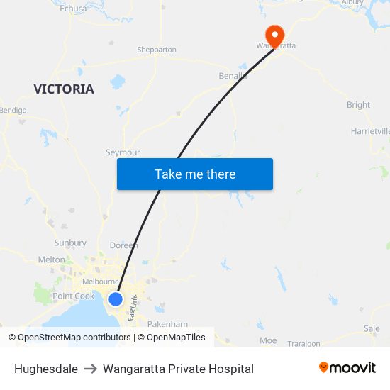 Hughesdale to Wangaratta Private Hospital map