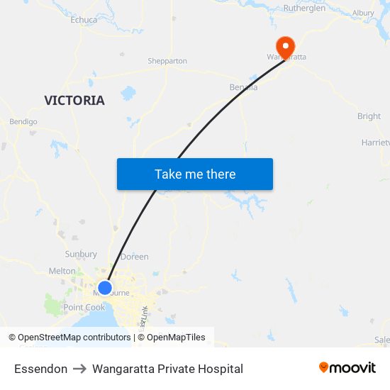 Essendon to Wangaratta Private Hospital map