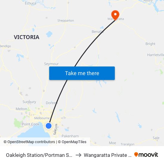 Oakleigh Station/Portman St (Oakleigh) to Wangaratta Private Hospital map