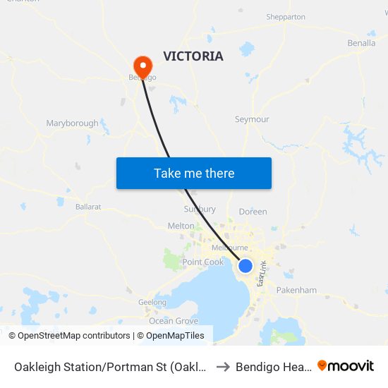 Oakleigh Station/Portman St (Oakleigh) to Bendigo Health map