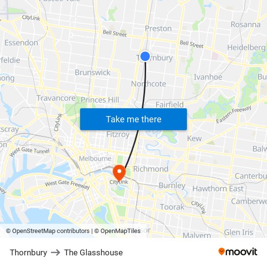 Thornbury to The Glasshouse map