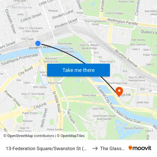 Federation Square/Swanston St #13 to The Glasshouse map
