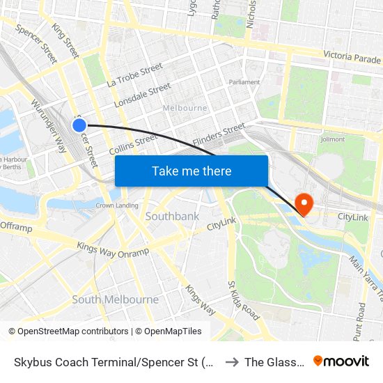 Skybus Coach Terminal/Spencer St (Melbourne City) to The Glasshouse map