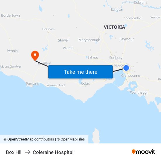 Box Hill to Coleraine Hospital map