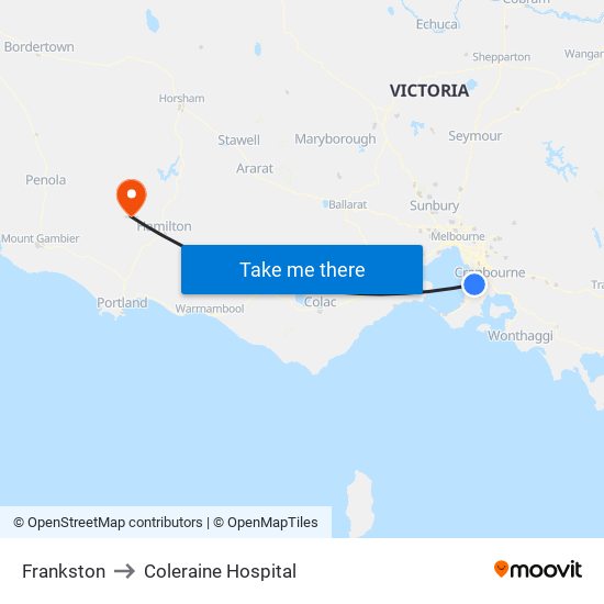 Frankston to Coleraine Hospital map