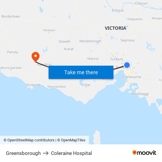 Greensborough to Coleraine Hospital map