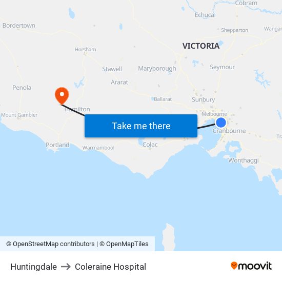 Huntingdale to Coleraine Hospital map
