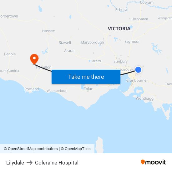 Lilydale to Coleraine Hospital map