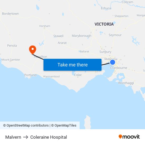 Malvern to Coleraine Hospital map