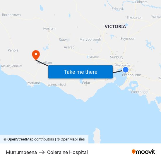 Murrumbeena to Coleraine Hospital map