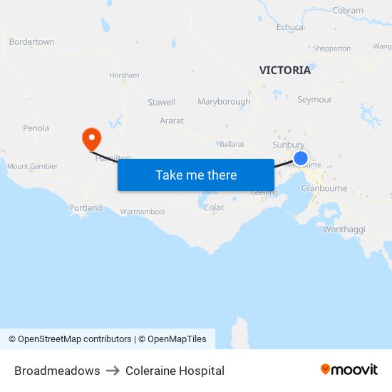 Broadmeadows to Coleraine Hospital map