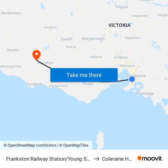 Frankston Railway Station/Young St (Frankston) to Coleraine Hospital map