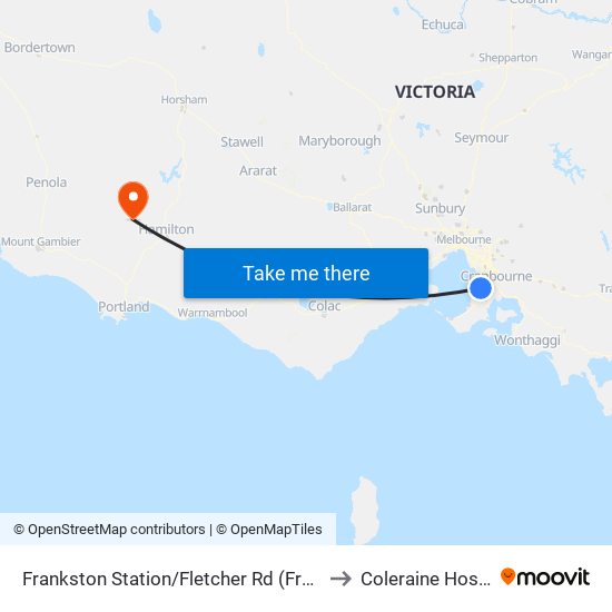 Frankston Station/Fletcher Rd (Frankston) to Coleraine Hospital map