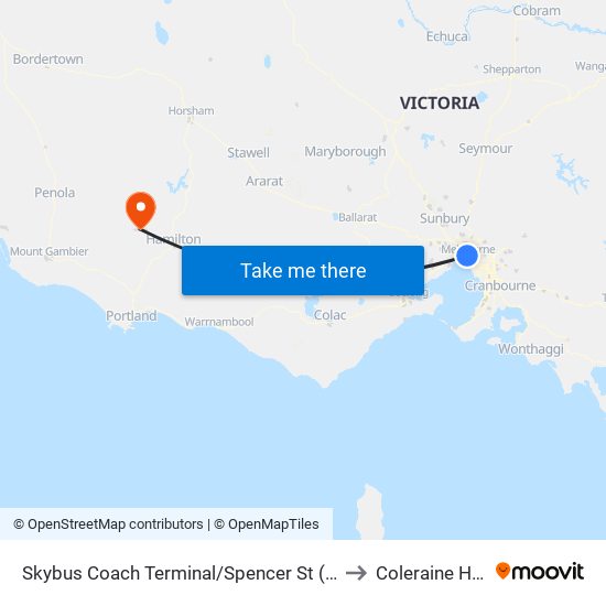 Skybus Coach Terminal/Spencer St (Melbourne City) to Coleraine Hospital map