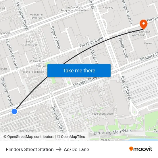 Flinders Street Station to Ac/Dc Lane map