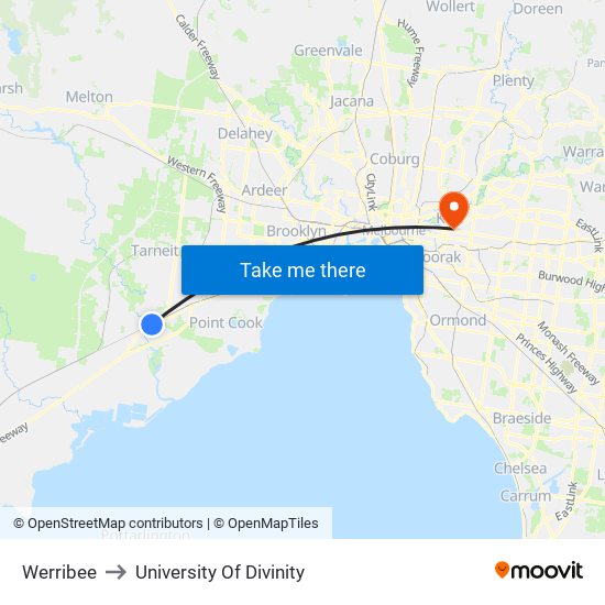 Werribee to University Of Divinity map