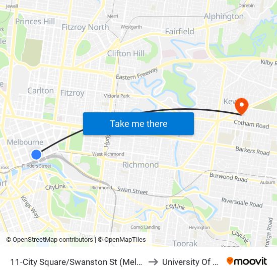 11-City Square/Swanston St (Melbourne City) to University Of Divinity map