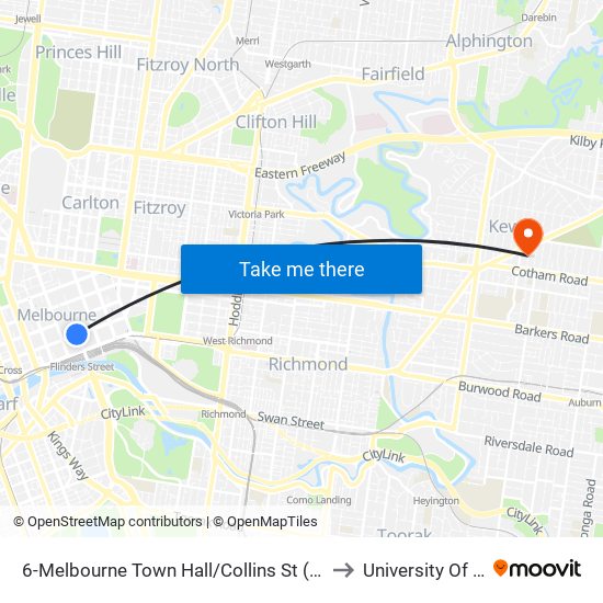 6-Melbourne Town Hall/Collins St (Melbourne City) to University Of Divinity map