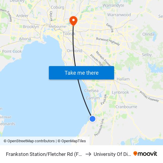 Frankston Station/Fletcher Rd (Frankston) to University Of Divinity map