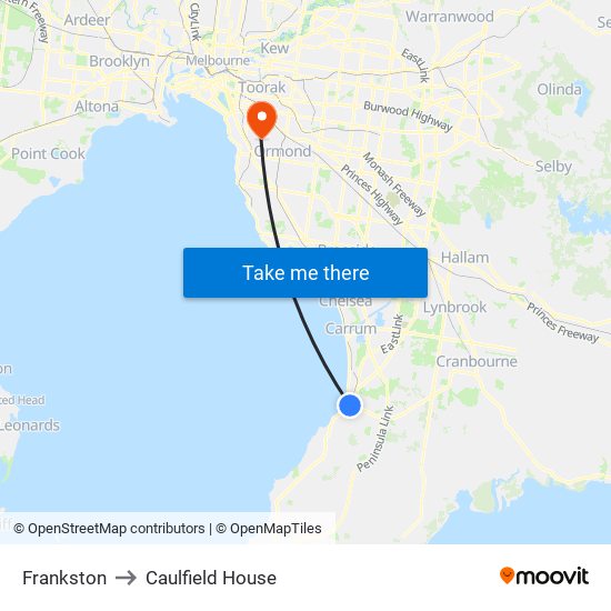 Frankston to Caulfield House map