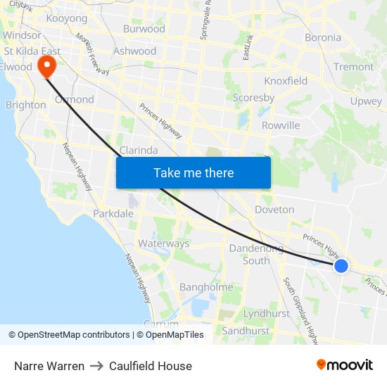Narre Warren to Caulfield House map