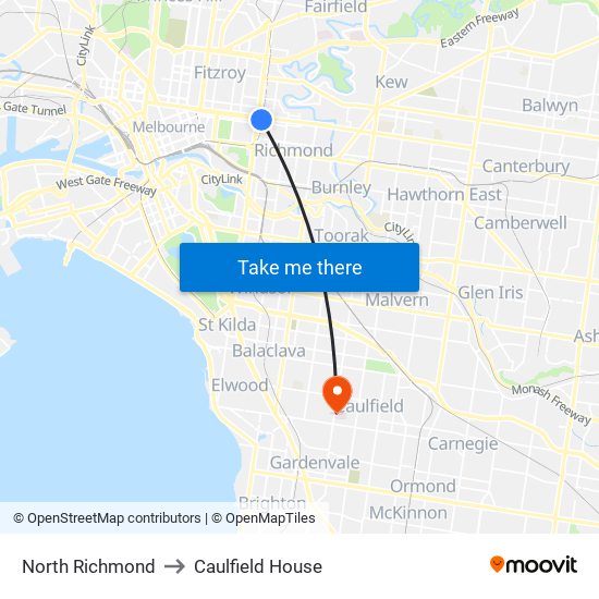 North Richmond to Caulfield House map