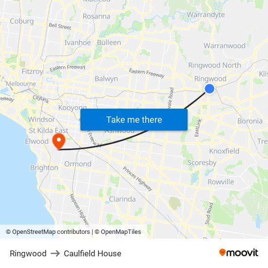 Ringwood to Caulfield House map