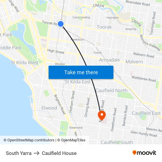 South Yarra to Caulfield House map