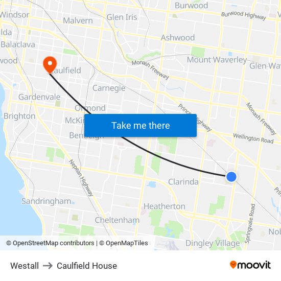 Westall to Caulfield House map