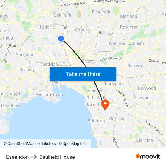 Essendon to Caulfield House map