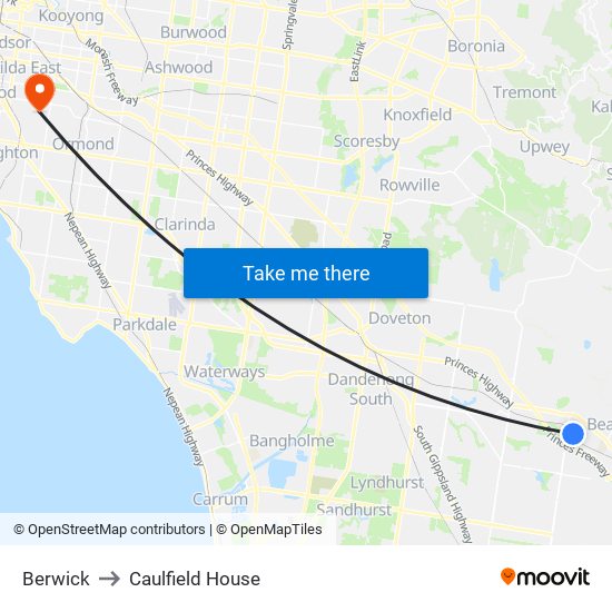 Berwick to Caulfield House map