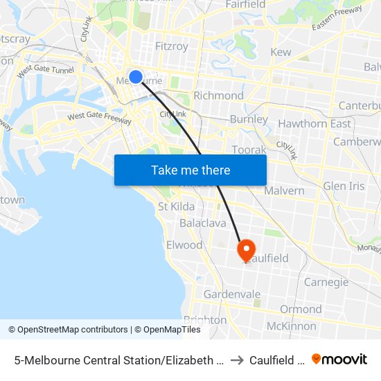 5-Melbourne Central Station/Elizabeth St (Melbourne City) to Caulfield House map