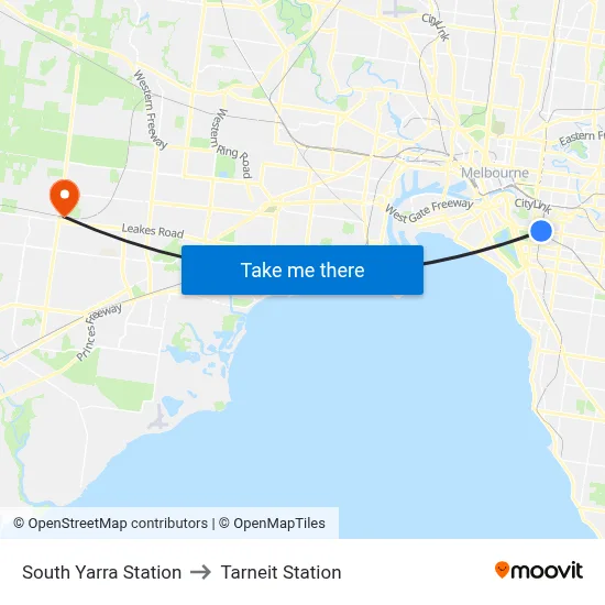 South Yarra Station to Tarneit Station map