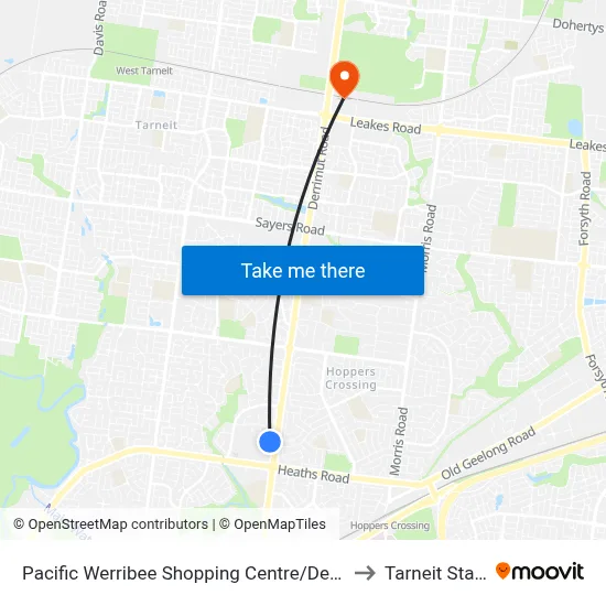 Pacific Werribee Shopping Centre/Derrimut Rd to Tarneit Station map