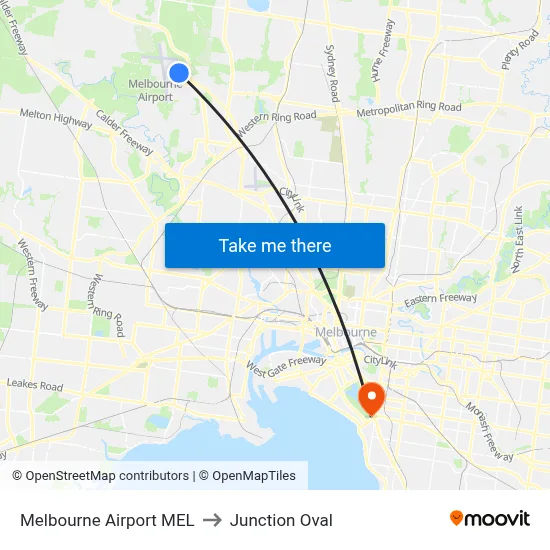 Melbourne Airport MEL to Junction Oval map