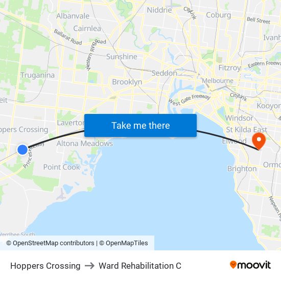 Hoppers Crossing to Ward Rehabilitation C map