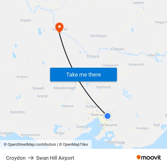 Croydon to Swan Hill Airport map