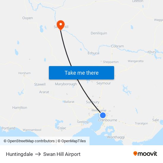 Huntingdale to Swan Hill Airport map